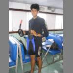Sporting a wetsuit