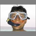 Foreground: mask and snorkel. Background: Puneet.